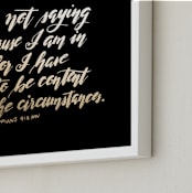 "Philippians 4:11 NIV" - Art Print in gold by Ramoncita - aticnomar - Frame Close-up