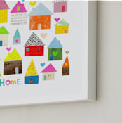 "Home + Hearts" - Art Print in Pink Rainbow by Shelley Kommers - Frame Close-up