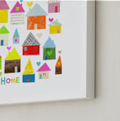 "Home + Hearts" - Art Print in Pink Rainbow by Shelley Kommers - Frame Close-up