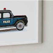 "Vintage Police Car" - Art Print in Black night by Rebecca Marchese - Frame Close-up
