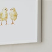 "Watercolor Baby Chicks" - Art Print in Chickadee yellow by Lauren Rogoff - Frame Close-up