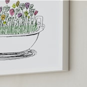 "Bunny Bath Time" - Art Print in spring pastels by Kara Kramer - Frame Close-up