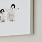 "Watercolor Baby Penguins" - Art Print in Penguin Grey by Lauren Rogoff - Frame Close-up
