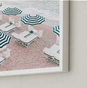 "Italian Beach Umbrellas" - Art Print in Teal by Heather Loriece - Frame Close-up