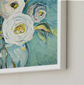 "White Peonies II" - Art Print in Teal Blue by Cristina Marie - Frame Close-up
