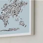 "Fine Floral World Map" - Art Print in Sky by Jessie Steury - Frame Close-up