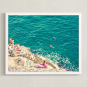 "Seaside" - Art Print in Bright Teal by Kitty Seeber - Framed