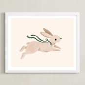 "Rabbit With Bow" - Art Print in Hunter Green by Vivian Yiwing - Framed