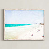 "Vintage Beach Scene" - Art Print in beach water blue by Mary Ann Glynn-Tusa - Framed