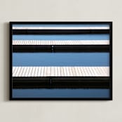 "Dockside Tranquility" - Art Print in Ocean Blue by Annie Seaton - Framed