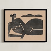 "Woodblock Nude" - Art Print in Warm light brown by Roseanne Kenny - Framed