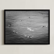 "Surfing at Huntington" - Art Print in Deep Sea by Sherley Ferreira - Framed