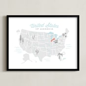 "You Are Here American Map" - Personalized Art Print in Coastal Grey by Jessie Steury - Framed