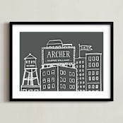 "Cityscape Stats" - Personalized Art Print in Chalkboard Grey by Tanya Lee of Frooted Design - Framed