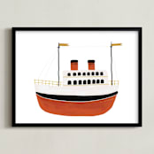 "Schooner II" - Personalized Art Print in Crimson by Maja Cunningham - Framed