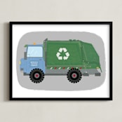 "The Garbage Recycle Truck" - Personalized Art Print in Moss by Rebecca Marchese - Framed
