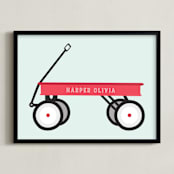 "Little Red Wagon" - Personalized Art Print in Mint by Alexandra Cohn - Framed