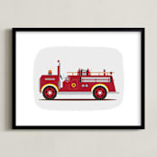 "Red Fire Truck #2" - Art Print in Vintage Engine red by Rebecca Marchese - Framed