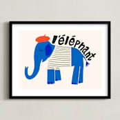 "French Elephant" - Art Print in Blueberry by Morgan Kendall - Framed