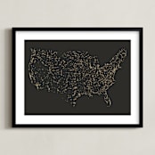 "USA Night Sky Map" - Art Print in Midnight by Jessie Steury - Framed
