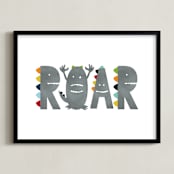 "Dino Roar" - Art Print in Shadow by Heather Schertzer - Framed
