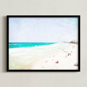 "Vintage Beach Scene" - Art Print in beach water blue by Mary Ann Glynn-Tusa - Framed
