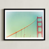 "Soft Golden Gate" - Art Print in Pale Blue by Mary Ann Glynn-Tusa - Framed