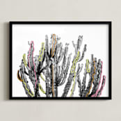 "Colorful Lines Cactus " - Art Print in Black and White by Katie Doherty - Framed