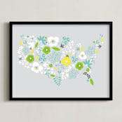 "United Florals" - Art Print in Aqua by Bethany Anderson - Framed