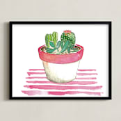 "The Stripped Cactus" - Art Print in Hot Pink by Kelsey McNatt - Framed