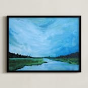 "Calm Blues" - Art Print in Reflection Blue by The Tattered Traveler - Framed