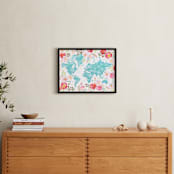 "Floral watercolor world map" - Art Print in Aquamarine blue by Rosana Laiz Blursbyai - In a Room
