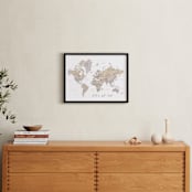 "Let's get lost watercolor world map" - Art Print in Taupe and grey by Rosana Laiz Blursbyai - In a Room