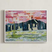 "View of Our Mountain" - Art Print in Sunset Pink by Kristin John - Framed Canvas