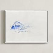 "Cascade Blues" - Art Print in Mountain Blue by Marguerite Andrews - Framed Canvas