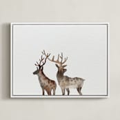 "Merry Christmas, Comet & Cupid " - Art Print in Deer Sepia by jinseikou - Framed Canvas