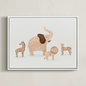 "Wooden Safari Animals" - Art Print in Moon by Dani Lugato - Framed Canvas