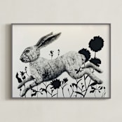 "Leaping Hare" - Art Print in Ash by Holly Hudson - Framed