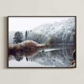 "Winter Kayak" - Art Print in dove blue by Eva Marion - Framed