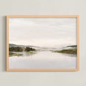 "Misty lake" - Art Print in autumn green by Kamala Nahas - Framed