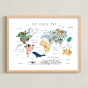 "Our World Map" - Art Print in Pastel Green by Elly - Framed