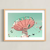 "Swing Ride" - Art Print in Bright Turquoise by Caroline Mint - Framed