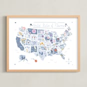 "United States of Flowers" - Art Print in Blue Moon Glycine by Another Please - Framed