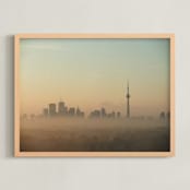 "Morning Toronto" - Art Print in sunrise orange by XL - Framed