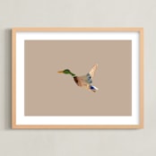 "Mallards in Flight 2" - Art Print in Neutral by Anee Shah - Framed