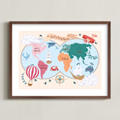 "Exploration Map" - Art Print in Apricot by DorothyDear Creations - Framed