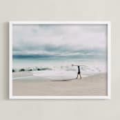 "East Coast Surfer" - Art Print in Soft Blue by Janet Cruz - Framed