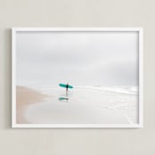 "California Surf" - Art Print in Teal by Jessica C Nugent - Framed