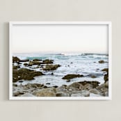 "Rocky Coast" - Art Print in aqua blue by Janel Galvez - Framed
