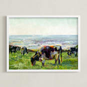 "Marin Cows" - Art Print in Holstein by Alex Elko Design - Framed